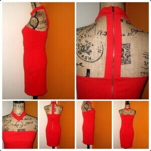 Blanc Large Red BodyCon Strapless Choker Dress